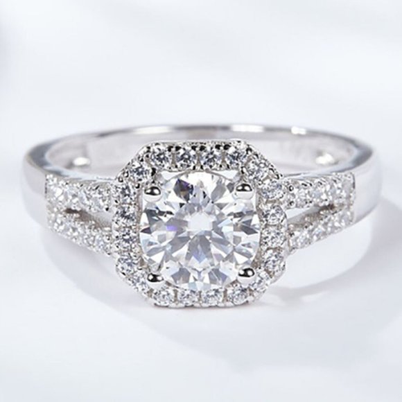 Jewelry - Certified 1ct. t.w. Moissanite Diamond Square Halo Wedding Engagement Ring NEW